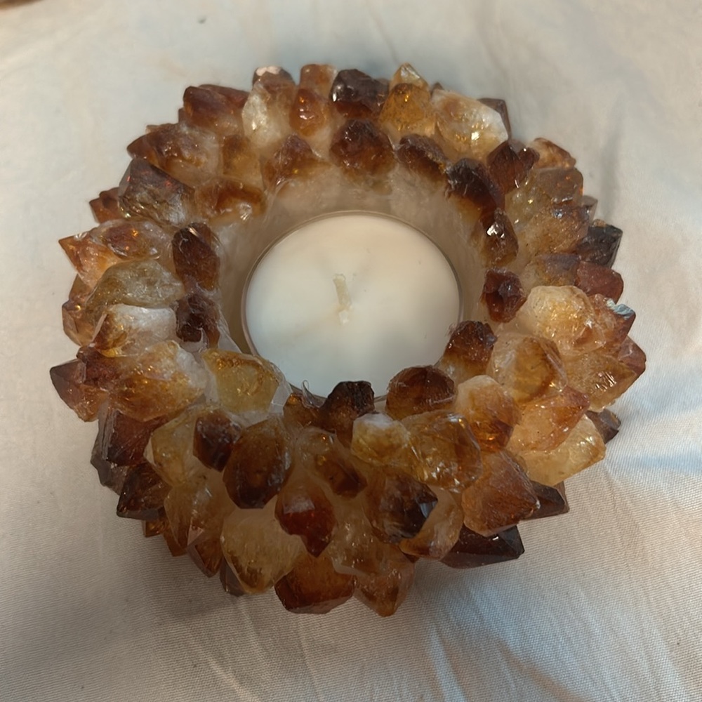 Natural Citrine Point Crystal Candle or Sphere Holder Brazil Statement Display - Picture 5 of 16